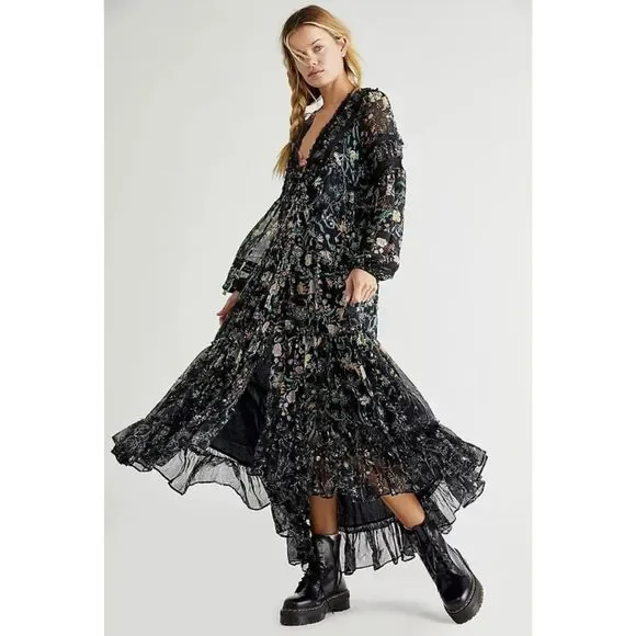 Free People | Dresses | New Free People Cassis Printed Chiffon Dress Size  Xs | Poshmark